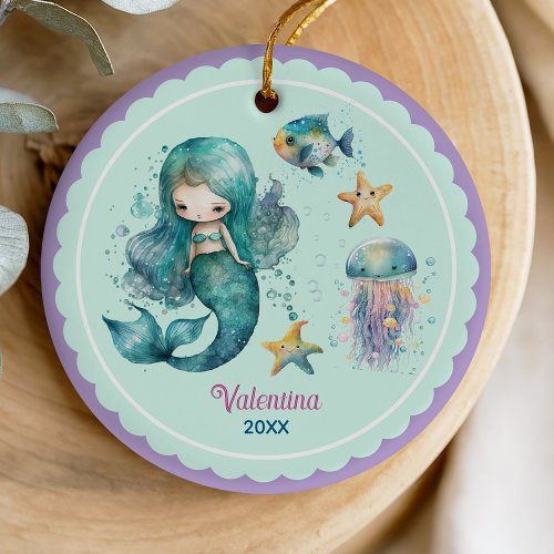 Cute girly mermaid ocean purple christmas keepsake ceramic ornament