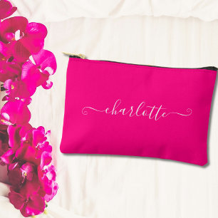 Cute Girly Minimalist Custom Name   Rose Pink Accessory Pouch