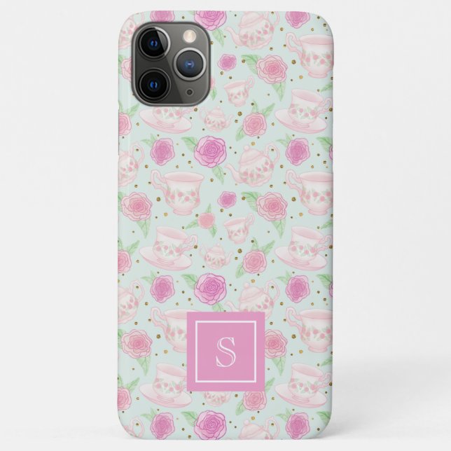 Cute Girly Mint Gold Tea Party Monogram Case-Mate iPhone Case (Back)