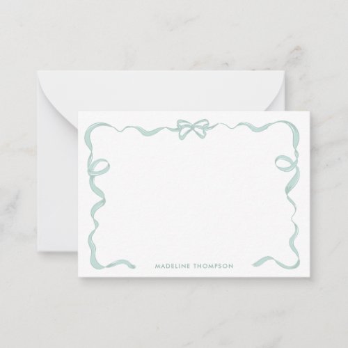 Cute Girly Mint Green Bow Ribbon Frame Note Card