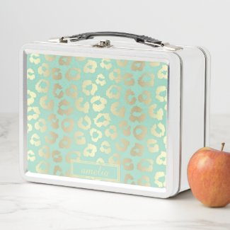 Cute Girly Mint Green Gold Leopard Print Custom