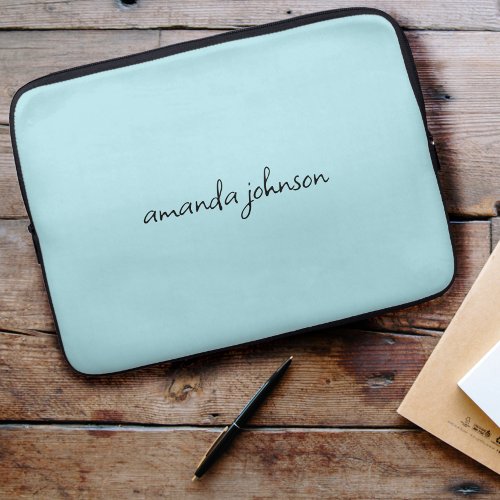 Cute Girly Modern Blue Monogram Cursive Full Name Laptop Sleeve