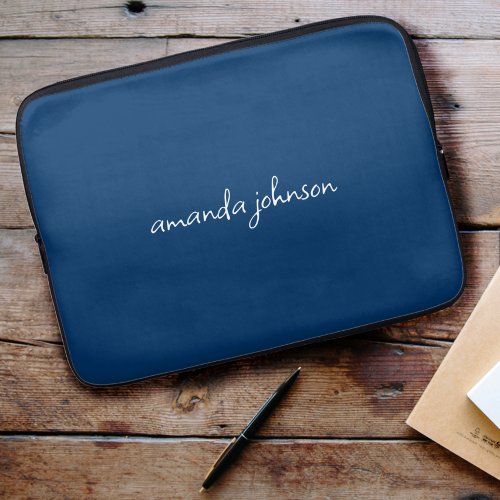 Cute Girly Modern Blue Monogram Cursive Full Name Laptop Sleeve