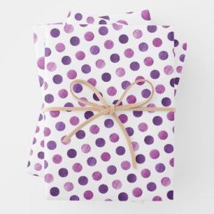 Cute Girly Modern Elegant Polka Dots White Purple Wrapping Paper Sheets