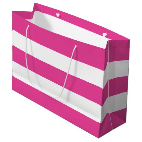 Cute Girly Modern Hot Pink White Stripes Large Gift Bag