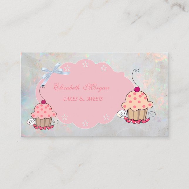 Cute Girly Modern,Opal Holographic Cupcake Bakery  Business Card (Front)