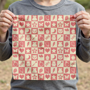 Cute Girly Modern Pink Checkered Icons Pattern Bandana