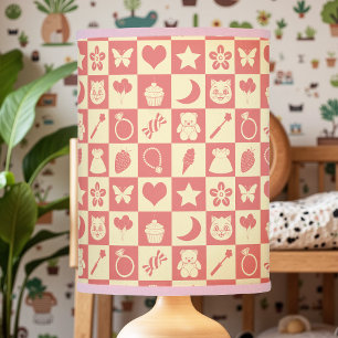 Cute Girly Modern Pink Checkered Icons Pattern Lamp Shade