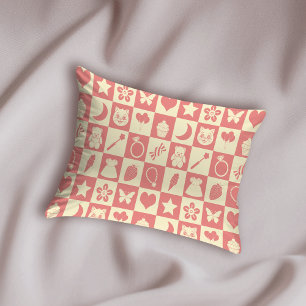 Cute Girly Modern Pink Checkered Icons Pattern Pillow Case