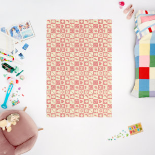 Cute Girly Modern Pink Checkered Icons Pattern Rug