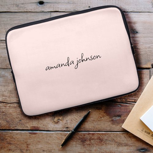 Cute Girly Modern Pink Monogram Cursive Full Name Laptop Sleeve