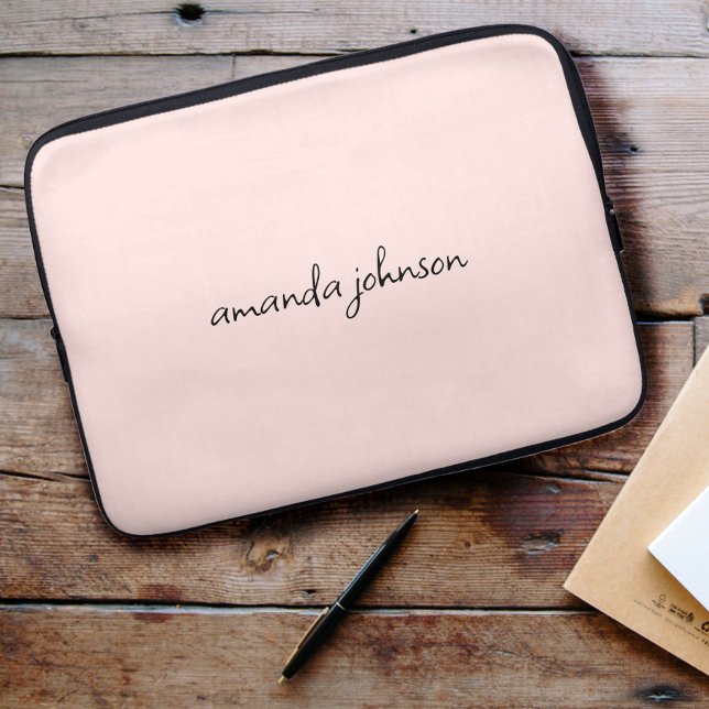 Cute Girly Modern Pink Monogram Cursive Full Name Laptop Sleeve (Creator Uploaded)