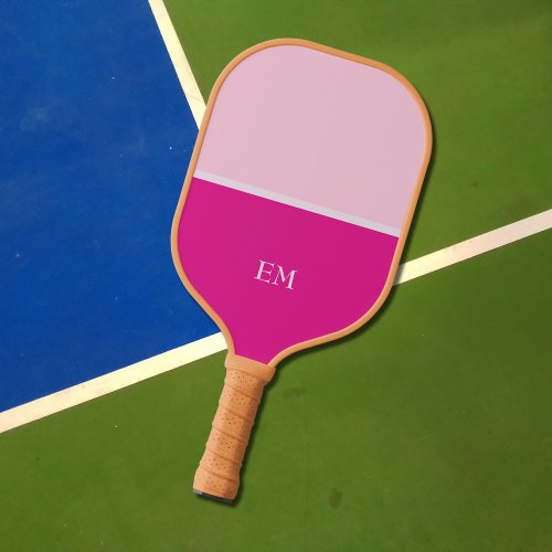 Cute Girly Modern Pink Monogrammed Initials Pickleball Paddle