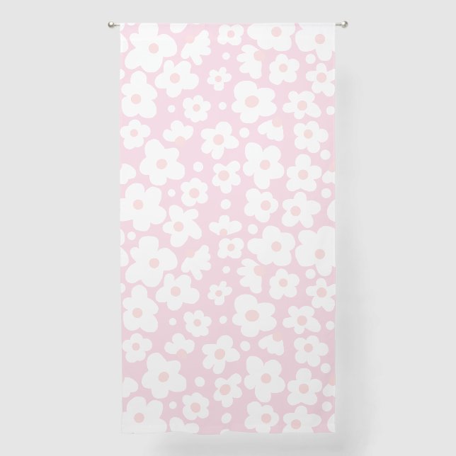 Cute Girly Modern Retro Blush Pink Daisy Pattern  Sheer Curtains (Front)