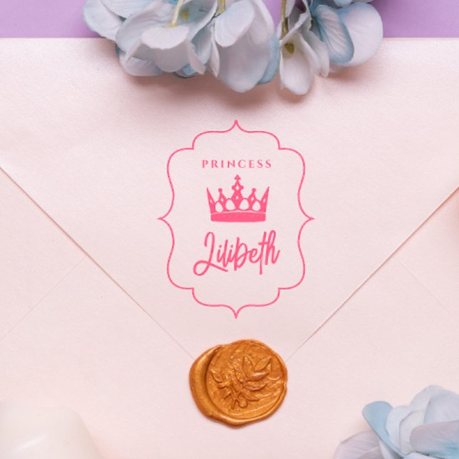 Cute Girly Modern Royal Crown Princess Tiara Name Rubber Stamp (Creator Uploaded)