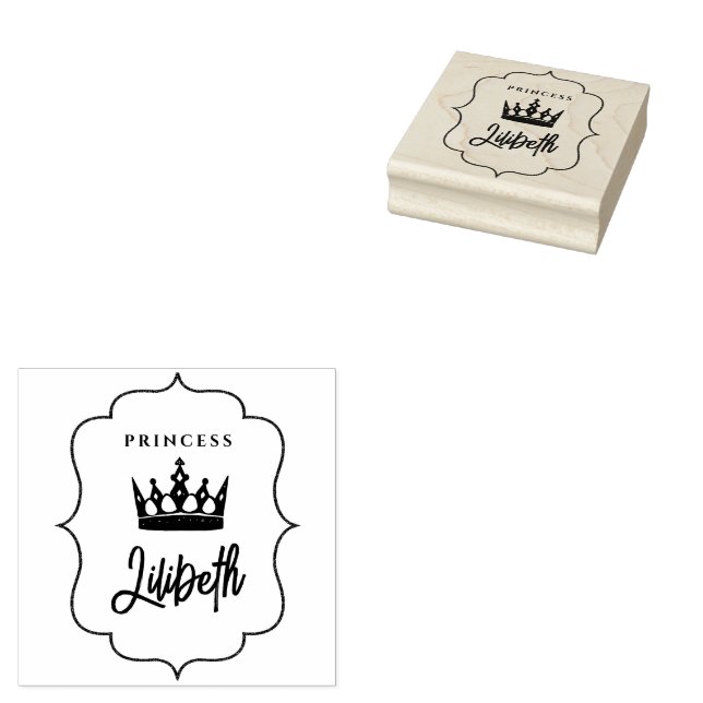Cute Girly Modern Royal Crown Princess Tiara Name Rubber Stamp (Stamped)