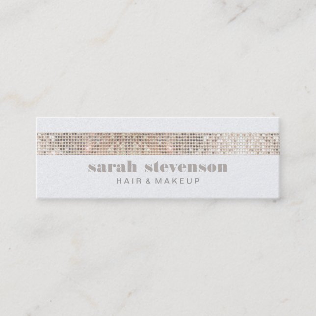 Cute Girly & Modern Sparkly Silver FAUX Sequins Mini Business Card (Front)