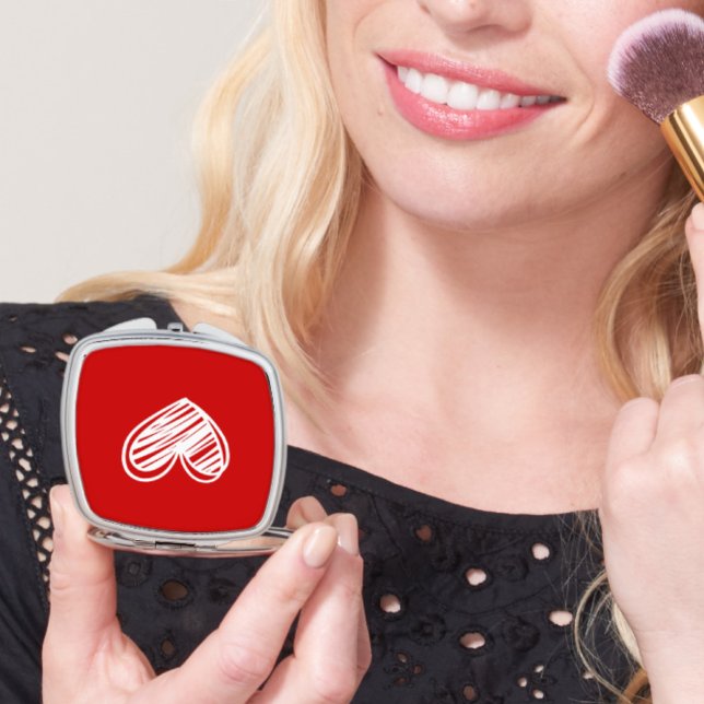 Cute Girly Modern White Red Hearts Elegant Womens Compact Mirror (Creator Uploaded)