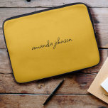 Cute Girly Modern Yellow Monogram Cursive Name Laptop Sleeve<br><div class="desc">A gorgeous mustard yellow background with a beautiful cursive monogram.</div>