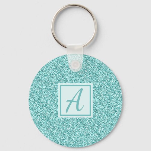 Cute Girly Monogram Blue Sparkle Keychain