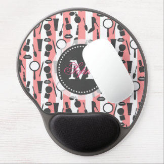 Cute girly monogram cosmetics stripes pattern gel mouse pad