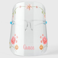 Cute Girly Monogram Flower Face Shield