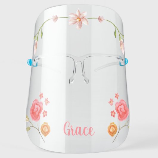 Cute Girly Monogram Flower Face Shield (Front)