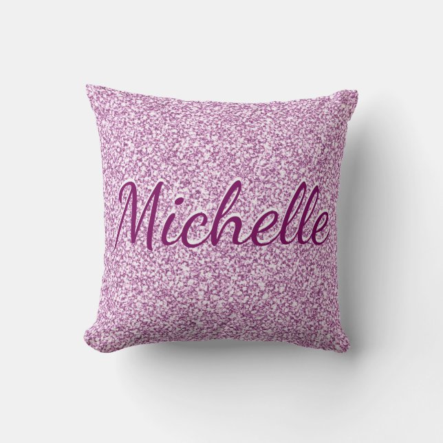 Cute Girly Monogram Pink Sparkle Throw Pillow (Front)