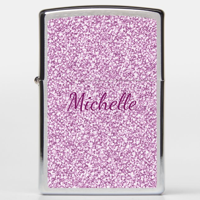Cute Girly Monogram Pink Sparkle Zippo Lighter (Front)