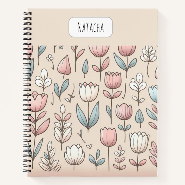 Cute girly monogram tulips in pink notebook (Front)