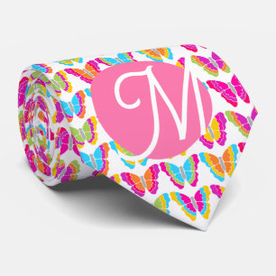 Cute Girly Multicolor Rainbow Butterflies Monogram Neck Tie