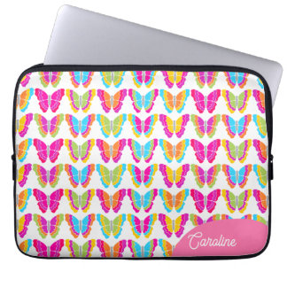 Cute Girly Multicolor Rainbow Butterflies Name Laptop Sleeve