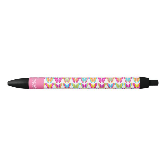 Cute Girly Multicolor Rainbow Butterflies Name Pen (Front)