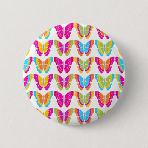 Cute Girly Multicolor Rainbow Butterfly Pattern Button