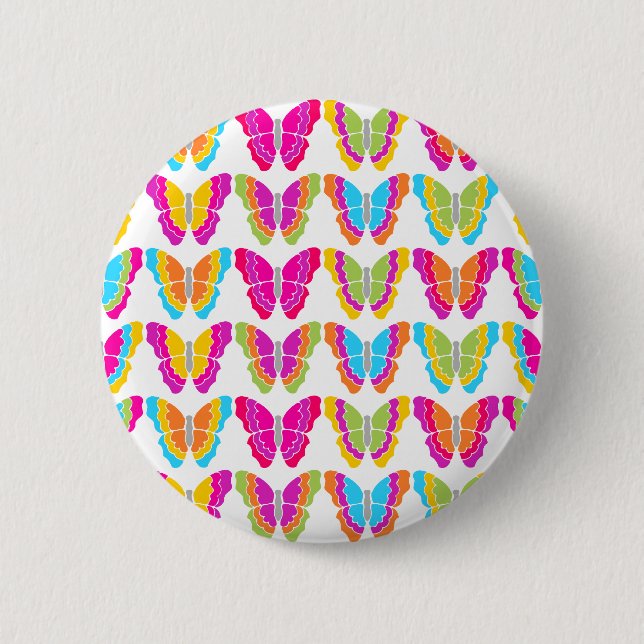 Cute Girly Multicolor Rainbow Butterfly Pattern  Button (Front)