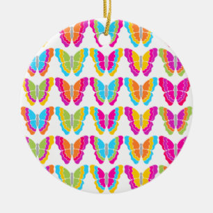 Cute Girly Multicolor Rainbow Butterfly Pattern Ceramic Ornament