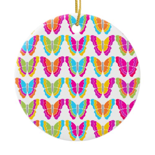 Cute Girly Multicolor Rainbow Butterfly Pattern  Ceramic Ornament