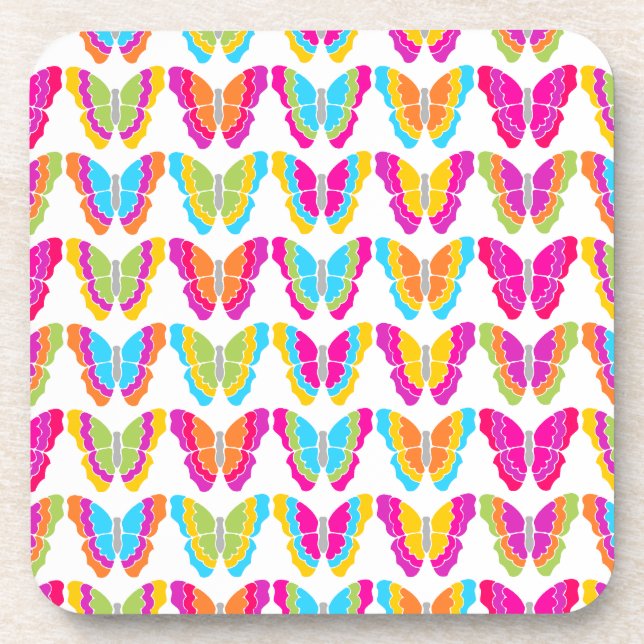 Cute Girly Multicolor Rainbow Butterfly Pattern  Coaster (Front)