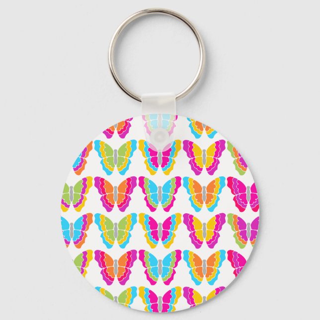 Cute Girly Multicolor Rainbow Butterfly Pattern  Keychain (Front)