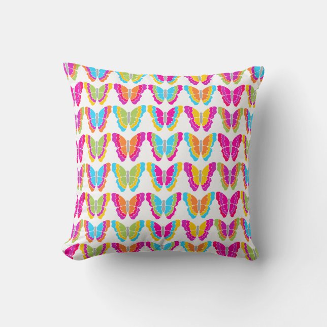 Cute Girly Multicolor Rainbow Butterfly Pattern  Throw Pillow (Front)