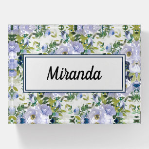 Cute Girly Navy Dusty Blue Floral Name Paperweight