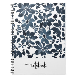 Cute Girly Navy Floral Cover Notebook