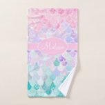 Cute Girly Ombre Mermaid Pattern Monogrammed Hand Towel at Zazzle