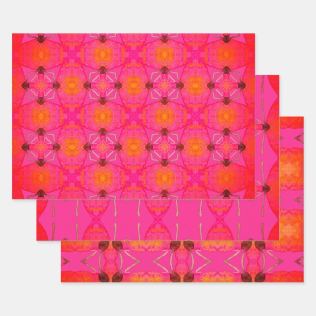 Cute Girly Orange and Pink Wrapping Paper Sheets (Set)