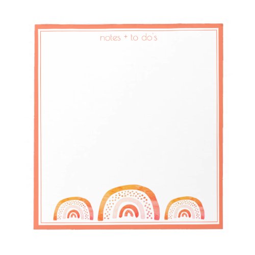 Cute Girly Orange Watercolor Rainbow Personalized Notepad