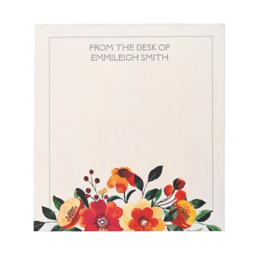 Cute Girly Orange Yellow Flowers From Desk of Notepad