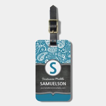 Cute Girly Paisley Chalkboard Monogram Luggage Tag by PartyHearty at Zazzle