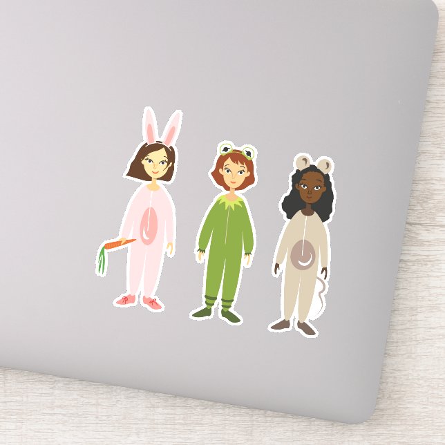 Cute girly pajama party girl art sticker (Detail)