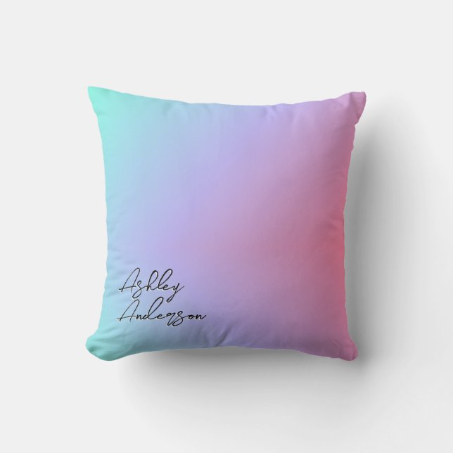 Cute Girly Pastel Blue Purple Pink Monogram Name Throw Pillow (Front)