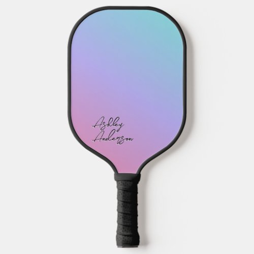 Cute Girly Pastel Blue Purple Pink Monogram Womens Pickleball Paddle